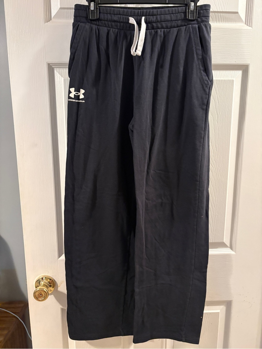 Under Armour women’s black wide leg Sweatpants with White Drawstring